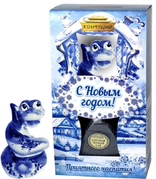 Чай КОНФУЦИЙ НГ СИНЕЕ И БЕЛОЕ.Чай Элитный чёрный среднелистовой+Керам Змея, 50 гр
