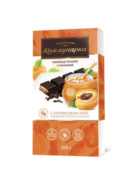 Шоколад «Коммунарка» горький с начинкой с абрикосовым пюре 200 гр.