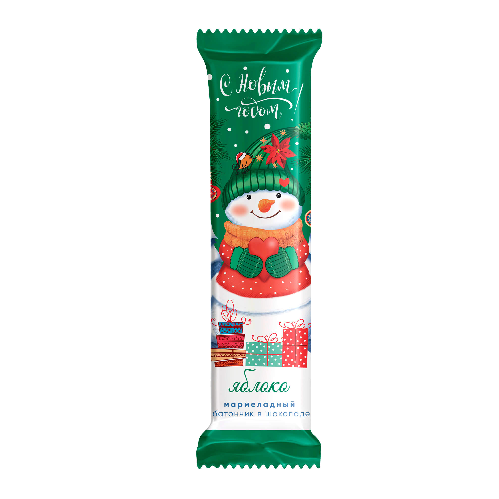 МАРМЕЛАДНЫЙ БАТОНЧИК «JELLY» «СНЕГОВИК» В ШОКОЛАДЕ СО ВКУСОМ ЗЕЛЕНОГО ЯБЛОКА