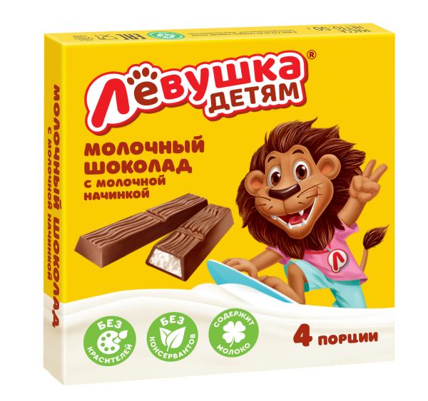   Шоколад молочный «Лёвушка детям» с молочной начинкой 50 гр
