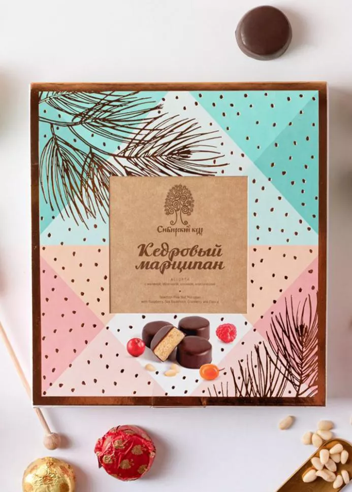 Кедровый марципан ассорти, 170 г — клюква, малина, облепиха