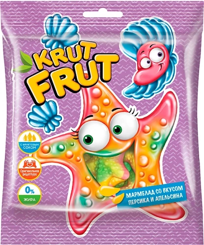 «KrutFrut», мармелад жевательный «Звездочки со вкусом персика и апельсина», 100 гр