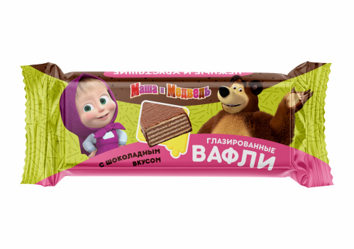 Вафли глазированные "Маша и Медведь" с шоколадным вкусом 1 кг.